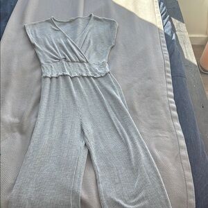 Gray Striped Women's Cropped Jumpsuit